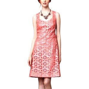 MAEVE EFEEY SHIMMER FLORAL EYELET CORAL DRESS SIZE 2